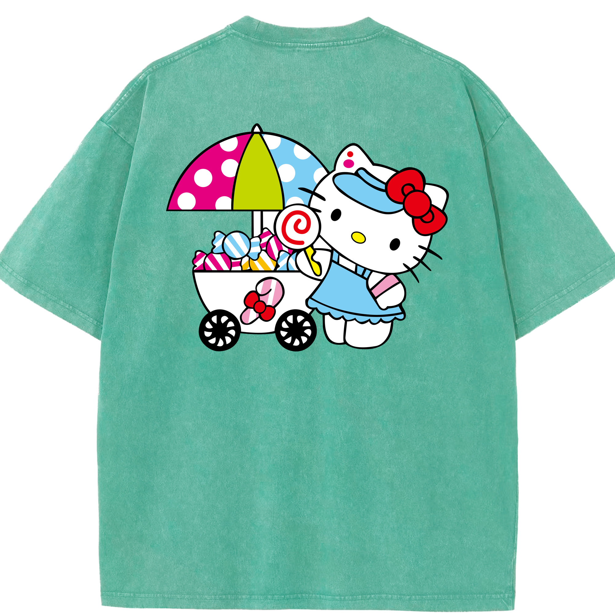 （画像用） Hello Kitty ハローキティ 綿100% ヴィンテージ風 半袖Tシャツ（背面プリント）